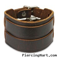 Brown Leather Bracelet With Double Strap Belt Buckle