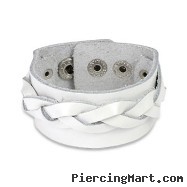 White Leather Bracelet With Layered Thick Weaved Strips