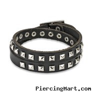 Black Leather Double Wrap Bracelet With Pyramid Studs