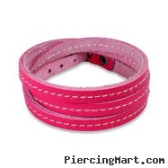 Pink Leather Triple Wrap Bracelet with Stitched Center Design