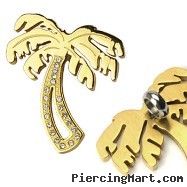 PVD Gold over 316L Stainless Steel Gem Paved Palm Tree Pendant