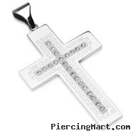 Large Stainless Steel Gem Paved Roman Patterned Cross Pendant