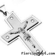 Large Stainless Steel Double Tier Jesus Christ Cross Pendant