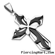 316L Stainless Steel with Tribal Black PVD Cross on Cross Pendant