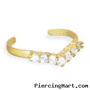 14K Gold toe ring with v-shaped CZ band