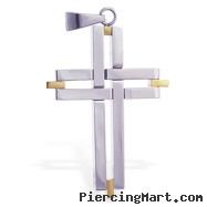 Stainless steel cross pendant with gold colored accents