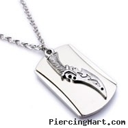 Silver alloy necklace with knife dog tag pendant