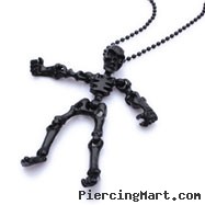 Black alloy bead necklace with skeleton pendant