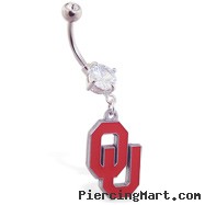 Belly Ring with official licensed NCAA charm, Oklahoma University Sooners