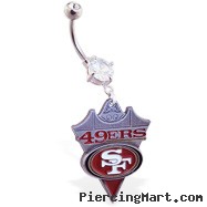 Mspiercing Belly Ring with Official Licensed NFL Charm, San Francisco 49Ers