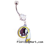 Belly Ring with official licensed NFL charm, Washington Redskins