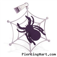 Stainless steel web pendant with black colored spider