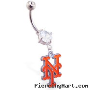 Belly Ring with official licensed MLB charm, New York Metts