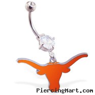 Belly Ring with official licensed NCAA charm, University of Texas Longhorns