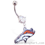 Mspiercing Belly Ring with Official Licensed NFL Charm, Denver Broncos