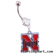 Mspiercing Belly Ring with Official Licensed NCAA Charm, University Of Nebraska Cornhuskers