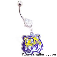 Belly Ring with official licensed NCAA charm, Louisiana State University Tigers