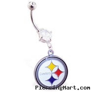 Mspiercing Belly Ring with Official Licensed NFL Charm, Pittsburgh Steelers