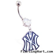 Belly Ring with official licensed MLB charm, New York Yankees