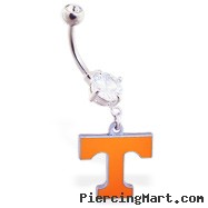 Belly Ring with official licensed NCAA charm, University of Tennessee Volunteers