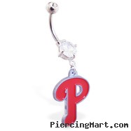 Belly Ring with official licensed MLB charm, Philadelphia Phillies