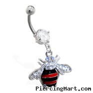 Navel ring with dangling ladybug