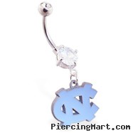 Belly Ring with official licensed NCAA charm, University of North Carolina Tarheels
