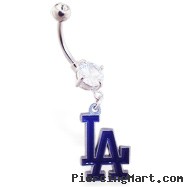 Belly Ring with official licensed MLB charm, Los Angeles Dodgers