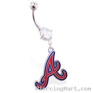 Belly Ring with official licensed MLB charm, Atlanta Braves