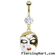 Gold Tone Belly Ring with Dangling Opera Mask