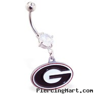 Belly Ring with official licensed NCAA charm, University of Georgia Bulldogs