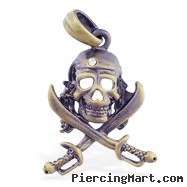 Bronze colored skull and cross bones pirate pendant