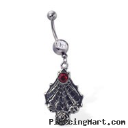 Navel Ring with Dangling Spider Web And Gem