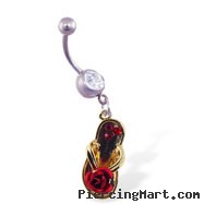 Navel ring with dangling flipflop with rose and gems