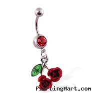 Navel ring with dangling rose cherries