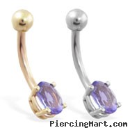 14K Gold belly ring with small Alexandrite oval