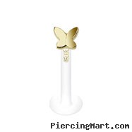 Bioplast labret stud with 14K gold butterfly top, 16 ga