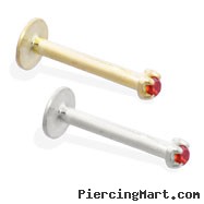 14K Gold internally threaded labret with ruby red 1mm CZ