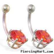 14K Gold belly ring with large 8mm Ruby