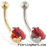 14K Gold belly ring with oval ruby gem