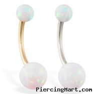 14K Gold Gorgeous White Opal Belly Ring