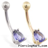 14K Gold belly ring with small Alexandrite teardrop