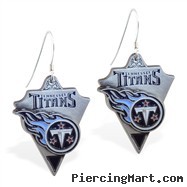 Mspiercing Sterling Silver Earrings With Official Licensed Pewter NFL Charm, Tennessee Titans