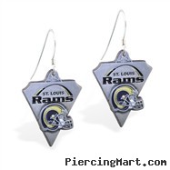 Mspiercing Sterling Silver Earrings With Official Licensed Pewter NFL Charm, St. Louis Rams