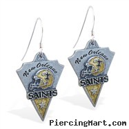 Mspiercing Sterling Silver Earrings With Official Licensed Pewter NFL Charm, New Orleans Saints
