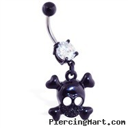 Black coated belly ring with dangling skull