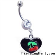 Dangling heart belly ring with cherries