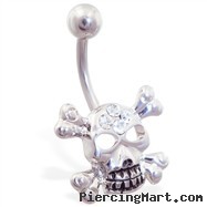 Jeweled skull belly ring with crossbones