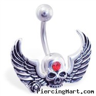 Skull belly ring with wings