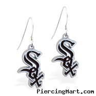 Mspiercing Sterling Silver Earrings With Official Licensed Pewter MLB Charms, Chicago White Sox